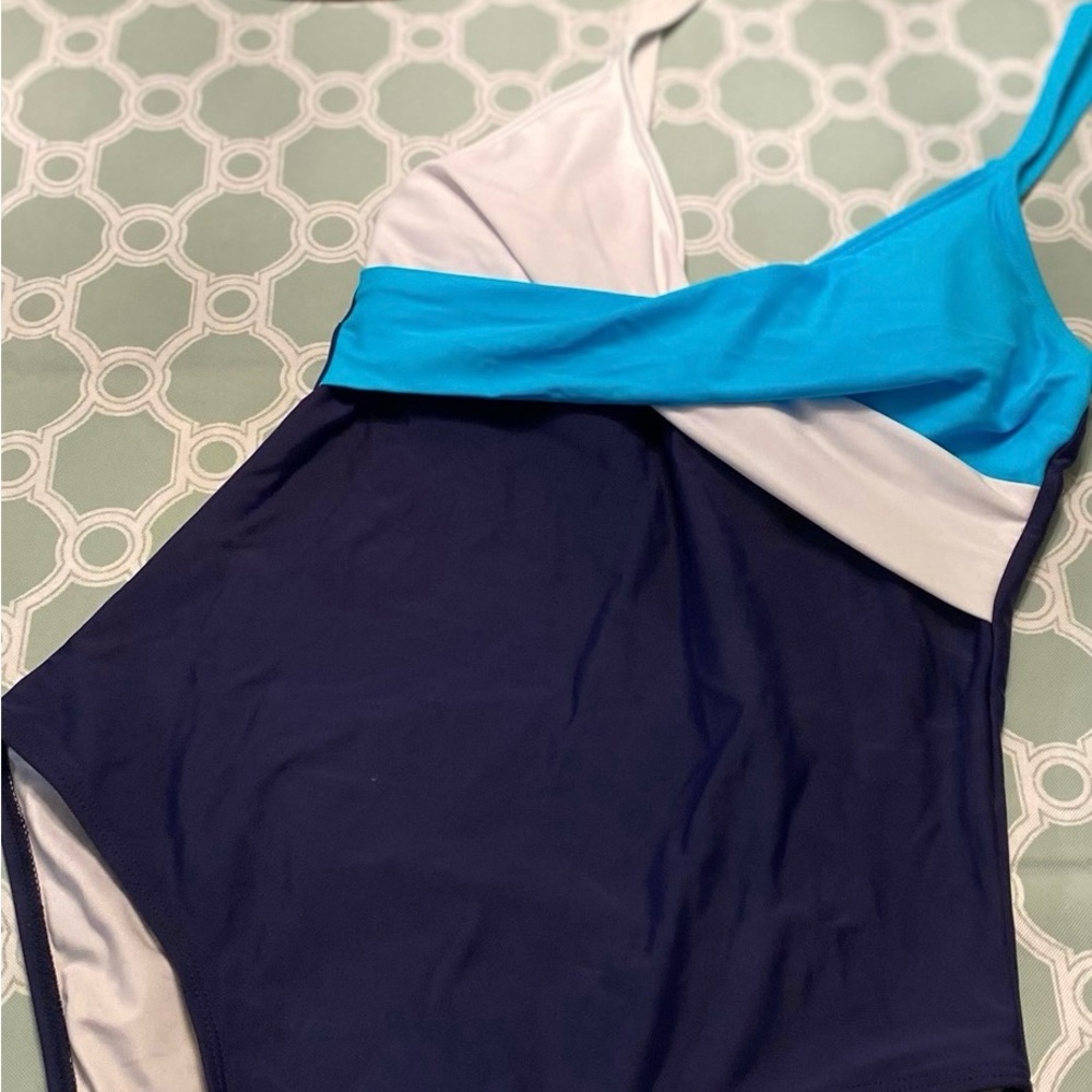 One Piece Swimsuit - Blue and White